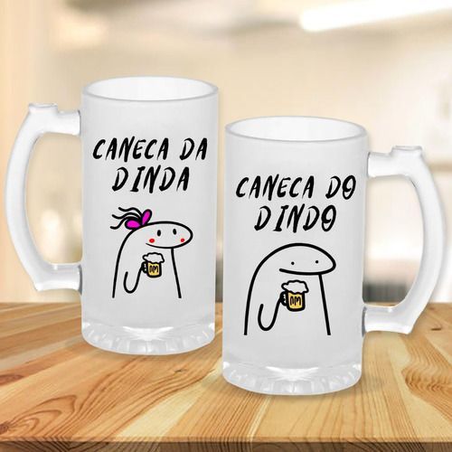 Caneca Chopp "Dindo e Dinda" Vidro Jateado 475ml