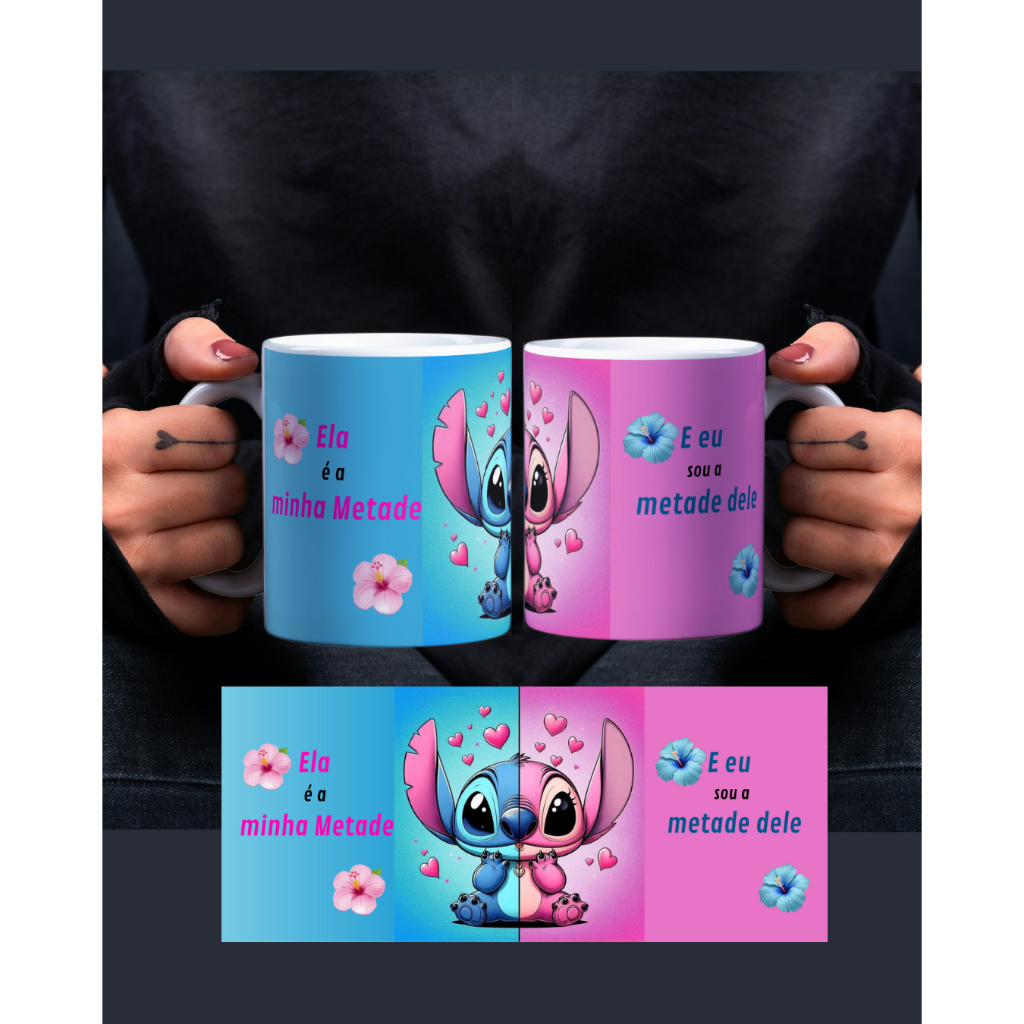 Caneca Stitch e Angel"Minha Metade"