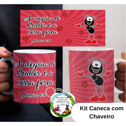 Kit Caneca Smilinguido + Chaveiro MDF Redondo 5cm